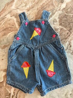 Vintage Denim Girls Shorts Overalls Summer Ice Cream Class Club Baby 3M Pink